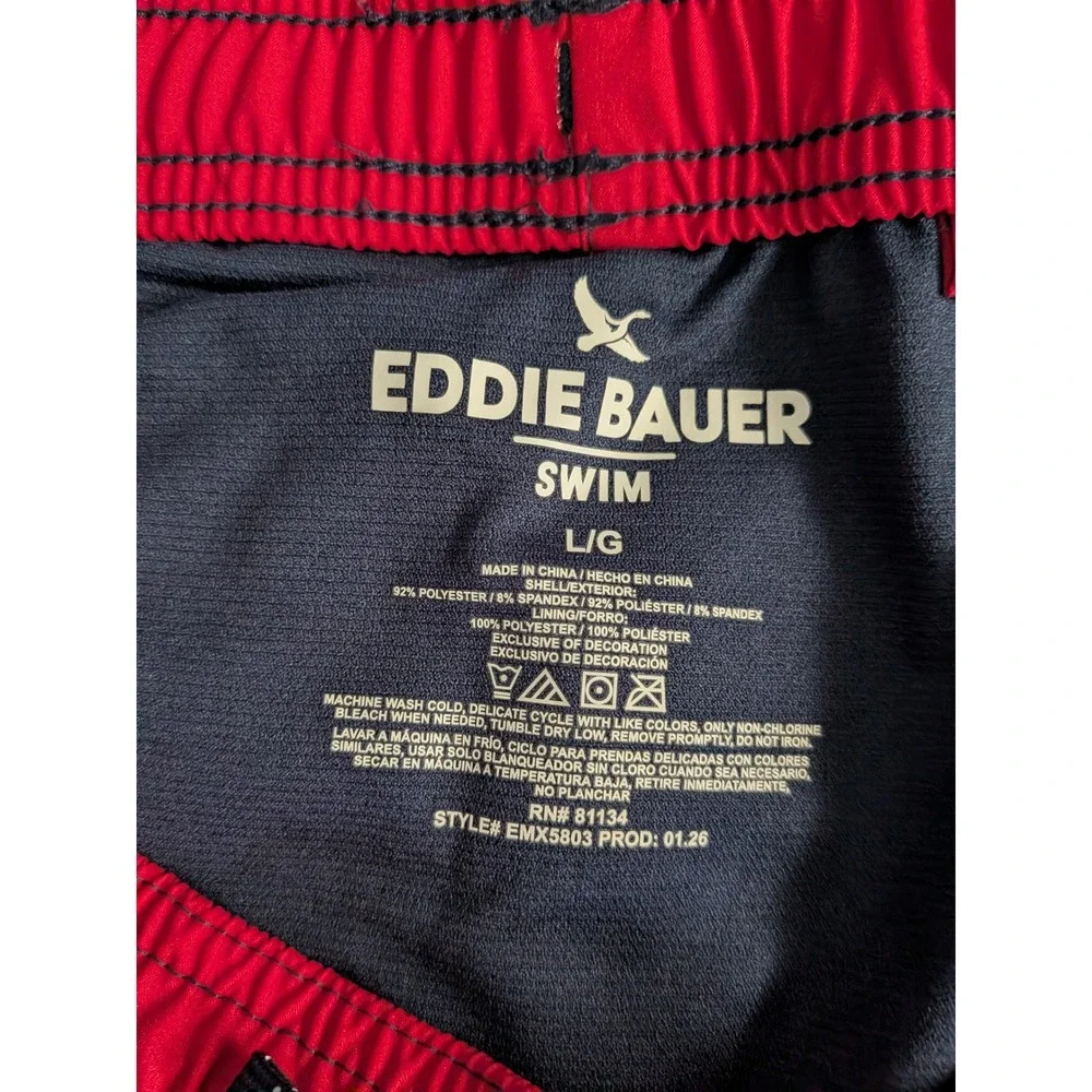 Eddie Bauer Swim Set Mens L Slate Blue Sun Hoodie Volley Trunks 7in EMX5803 NEW